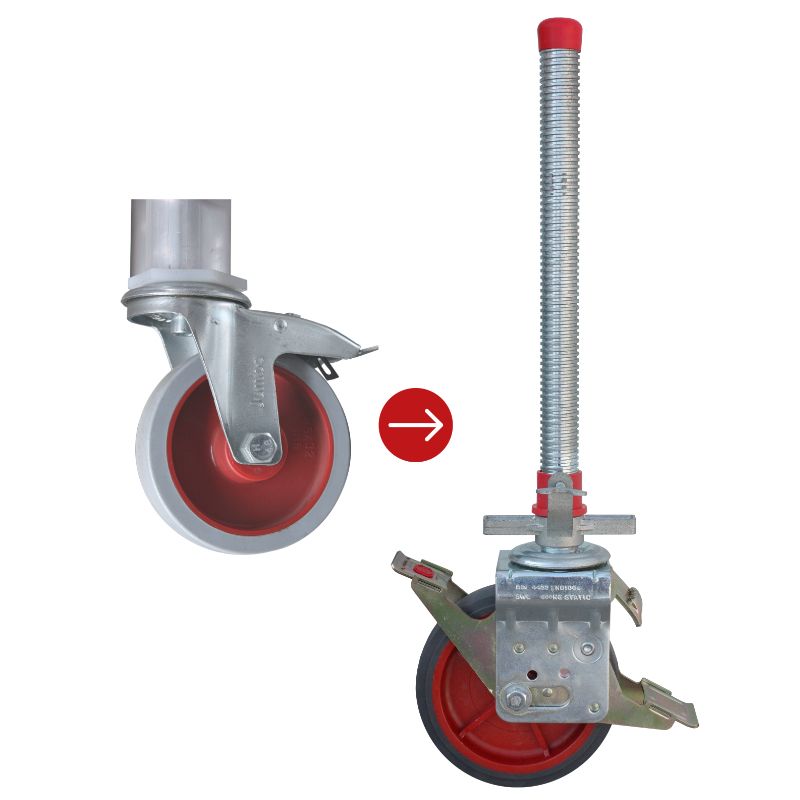 Výměna koleček průměr 12.5 na 20 cm s nastavitelnou výškou (4ks)